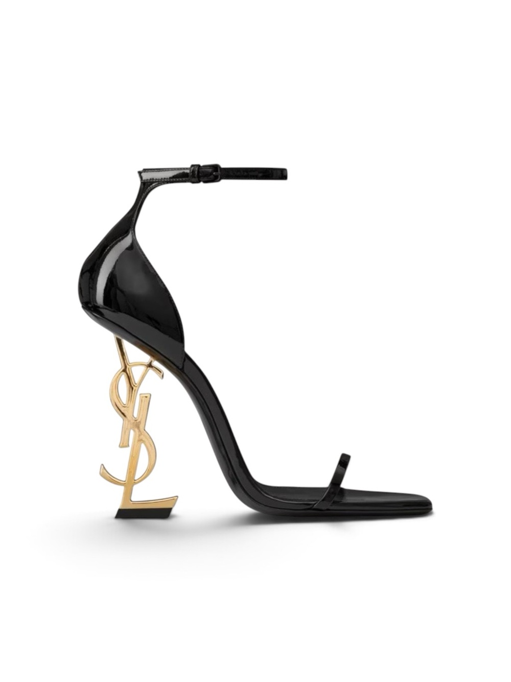 Saint Laurent Black Patent Opyum Logo-Heel Ankle-Strap Sandal